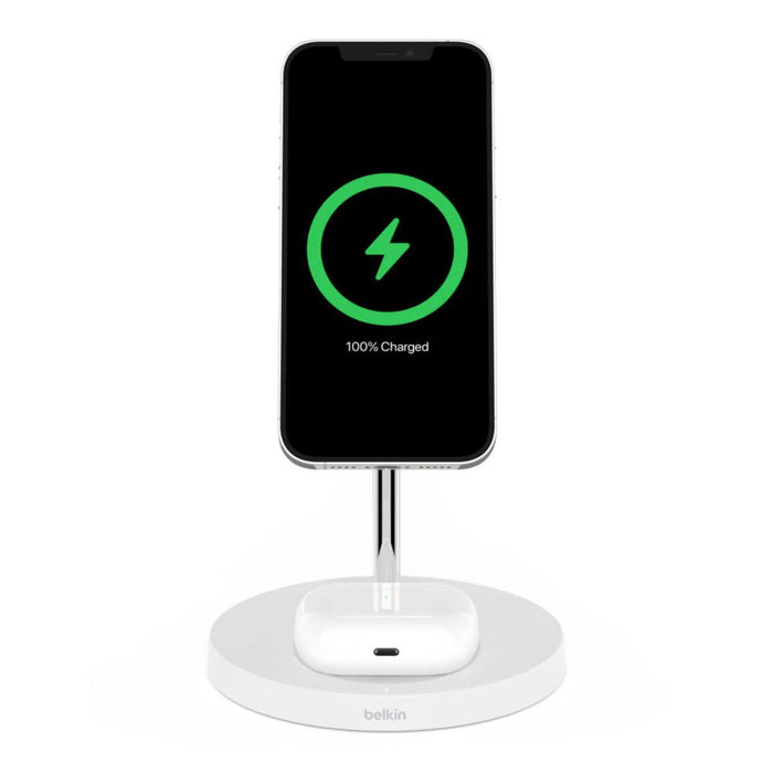 Belkin BOOST↑CHARGE PRO MagSafe 2-in-1 Wireless Charging Stand for Apple– White