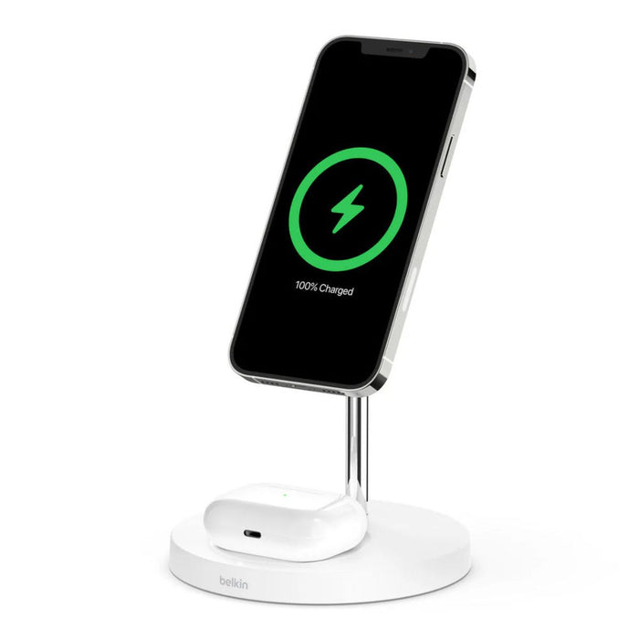 Belkin BOOST↑CHARGE PRO MagSafe 2-in-1 Wireless Charging Stand for Apple– White